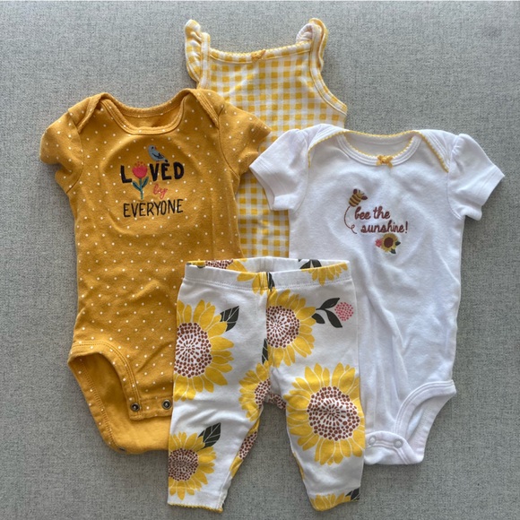 Carter's Other - 3M Yellow Gingham, Bee, Bird and Pants Onesies Bundle